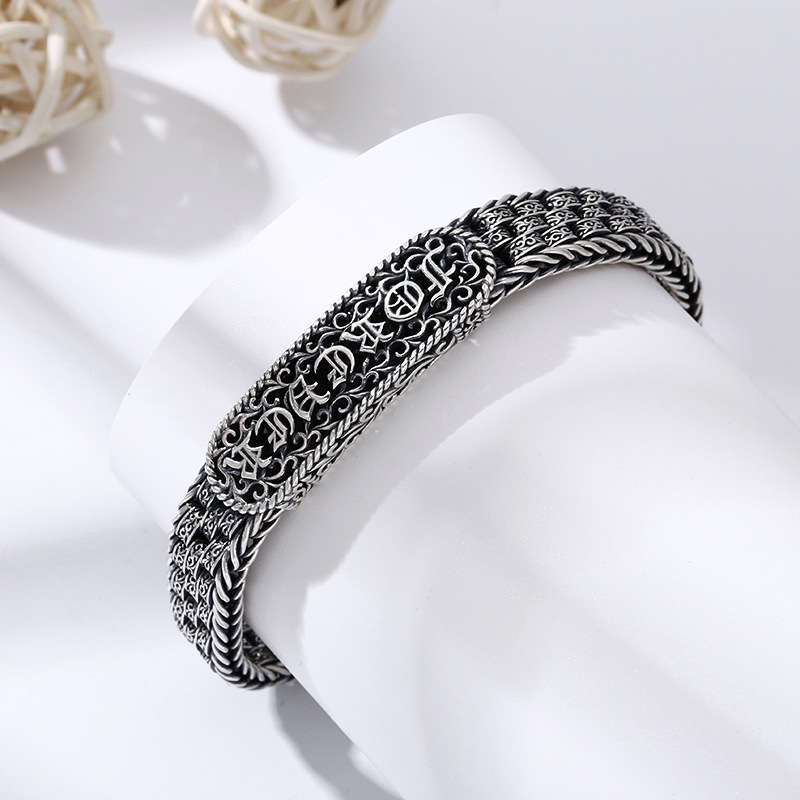 Retro 925 Sterling Silver Tang Grass Pattern Bracelet Image 3