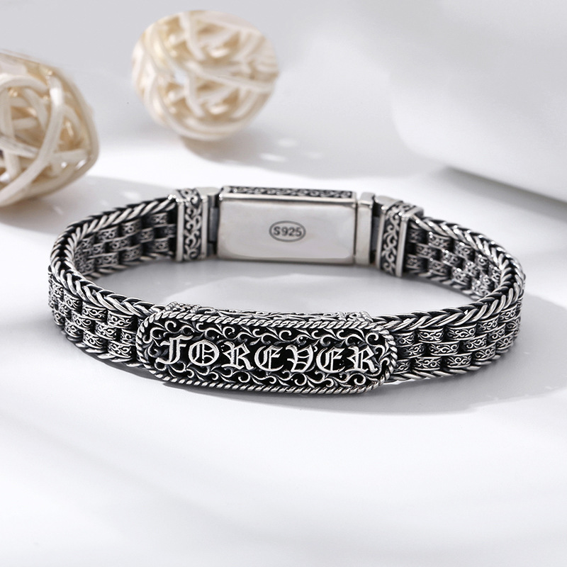 Retro 925 Sterling Silver Tang Grass Pattern Bracelet Image 2