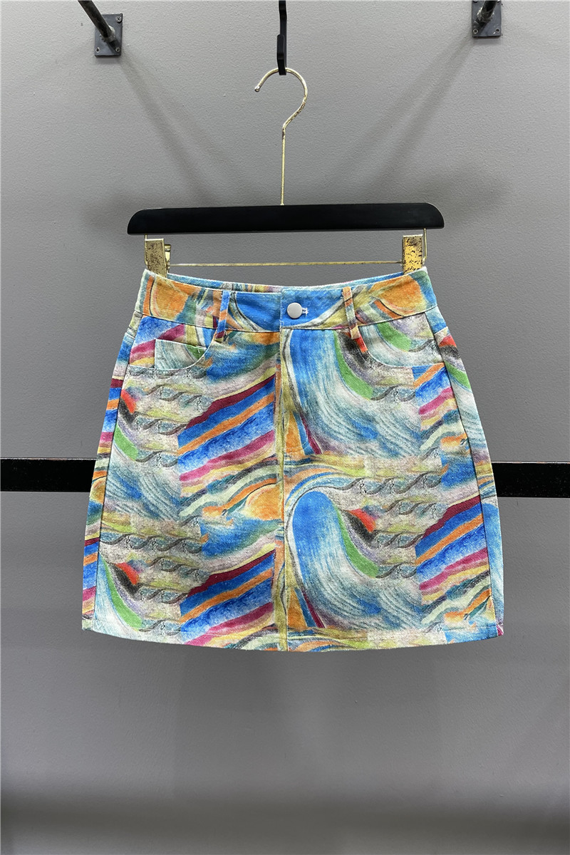 Stylish Blue Oil Painting Skirt