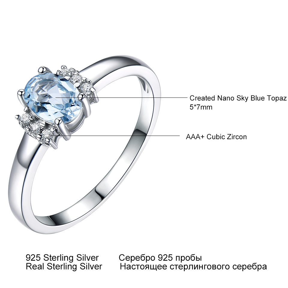 925 Sterling Silver Oval Blue Topaz Ring 2