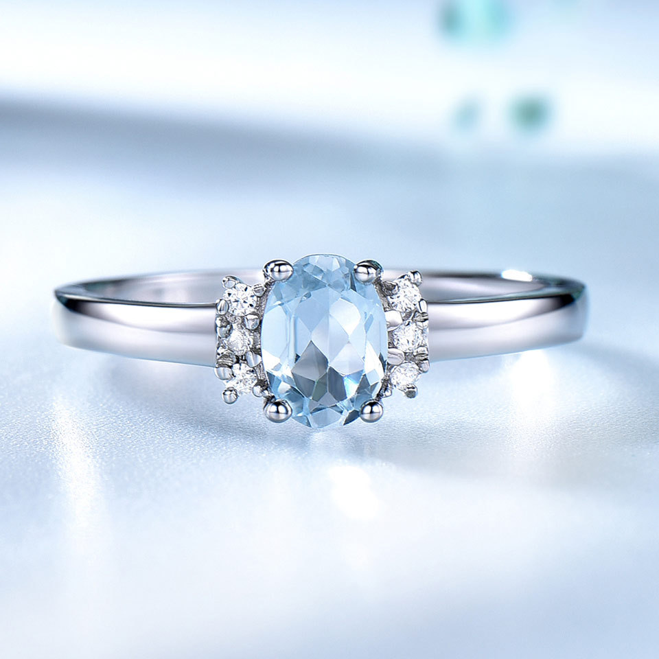925 Sterling Silver Oval Blue Topaz Ring 3