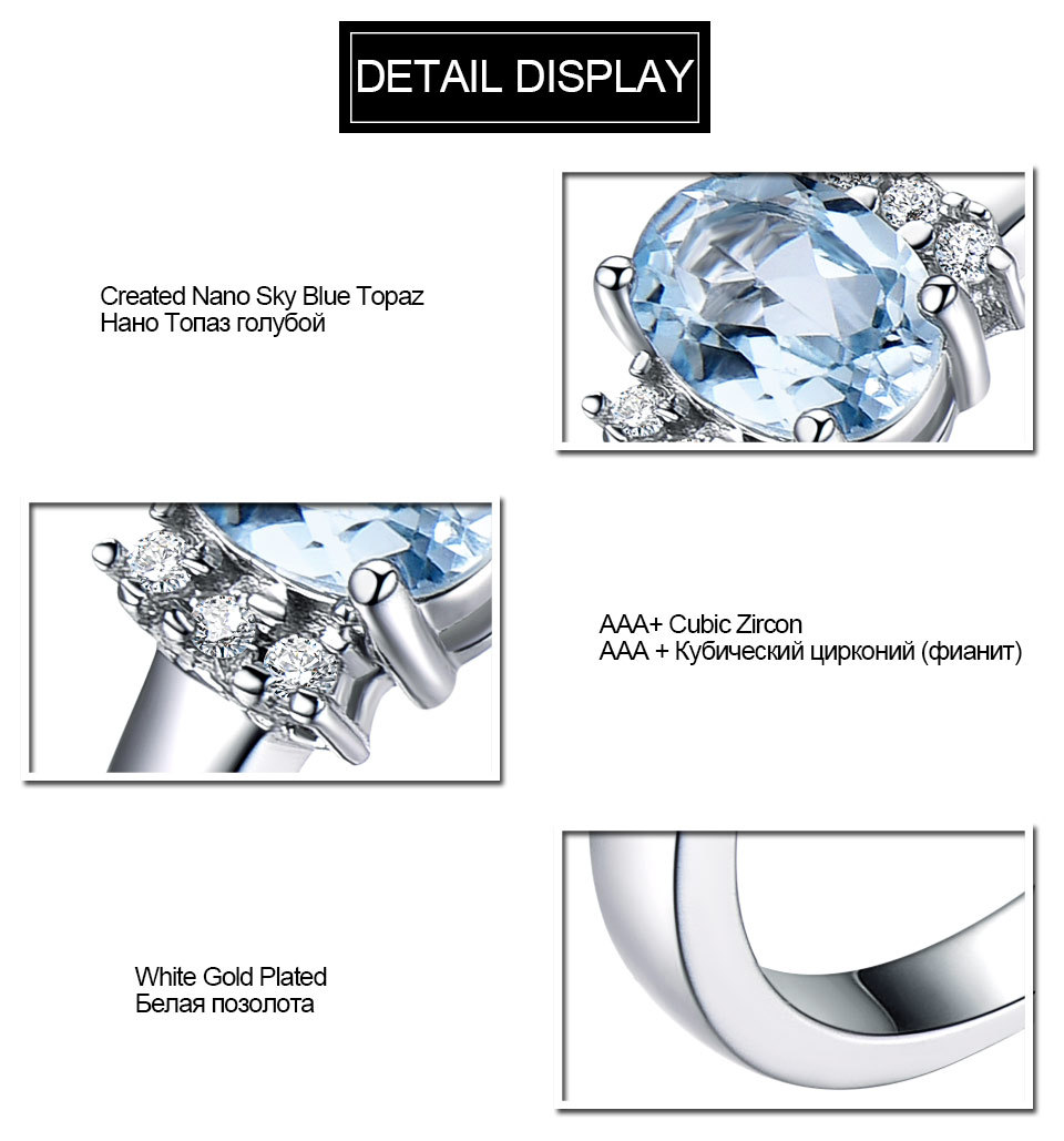 925 Sterling Silver Oval Blue Topaz Ring 5