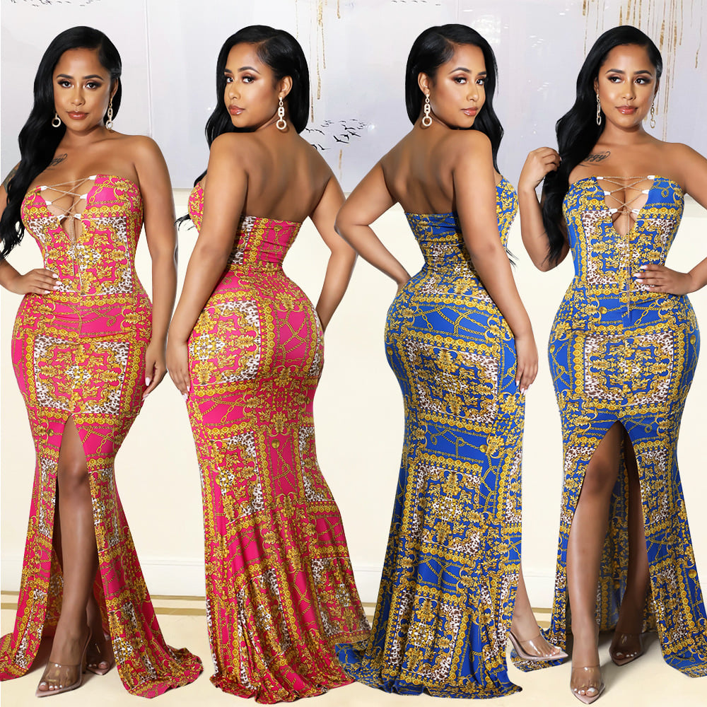 Front view of Wrapped Chest Long Dress