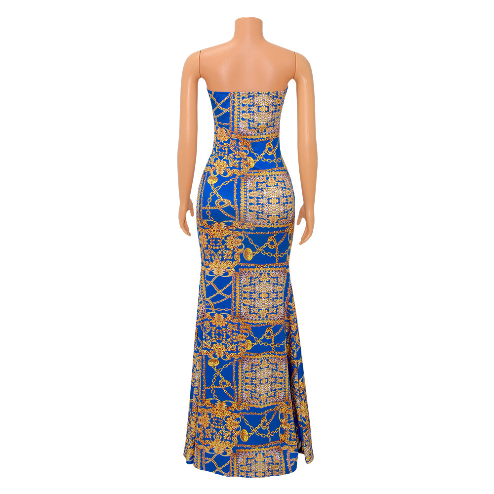 Wrapped Chest Long Dress in Blue