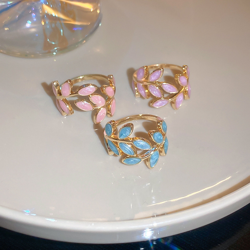 Korean Oil Dripping Leaf Ring Blue