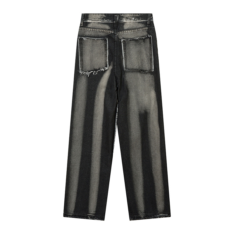 Men's Punk Trendy Frayed Stitching Jeans Image 3