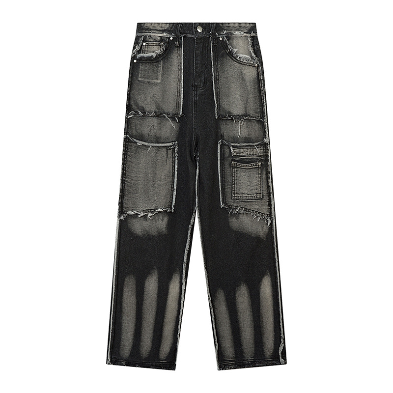 Men's Punk Trendy Frayed Stitching Jeans Image 2