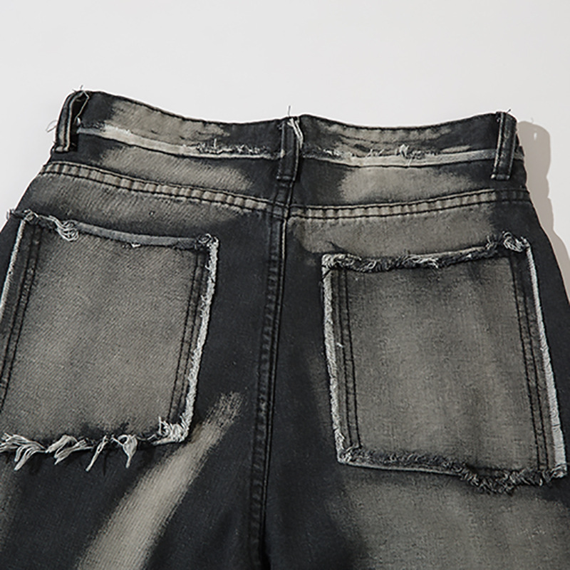 Men's Punk Trendy Frayed Stitching Jeans Image 8