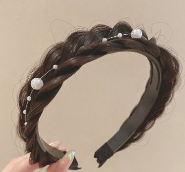 Pearl Fishbone Plaits Wig Hair Hoop - Black