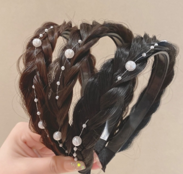 Pearl Fishbone Plaits Wig Hair Hoop - Dark Brown