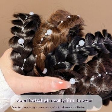 Pearl Fishbone Plaits Wig Hair Hoop - Light Brown