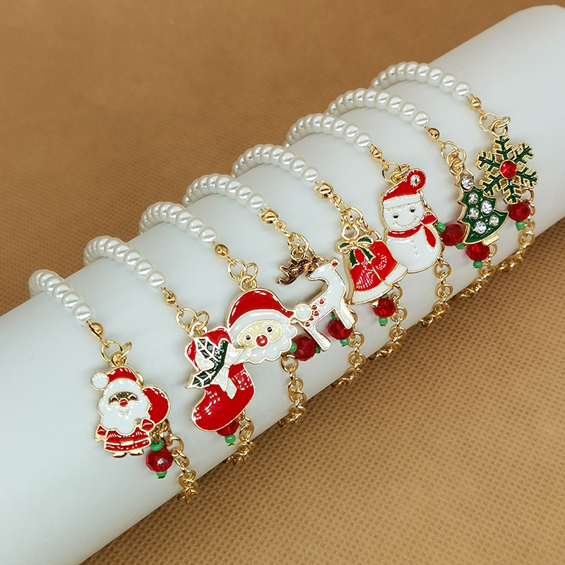 Old Man Snowman Elk Snowflake Bell Christmas Bracelet 3