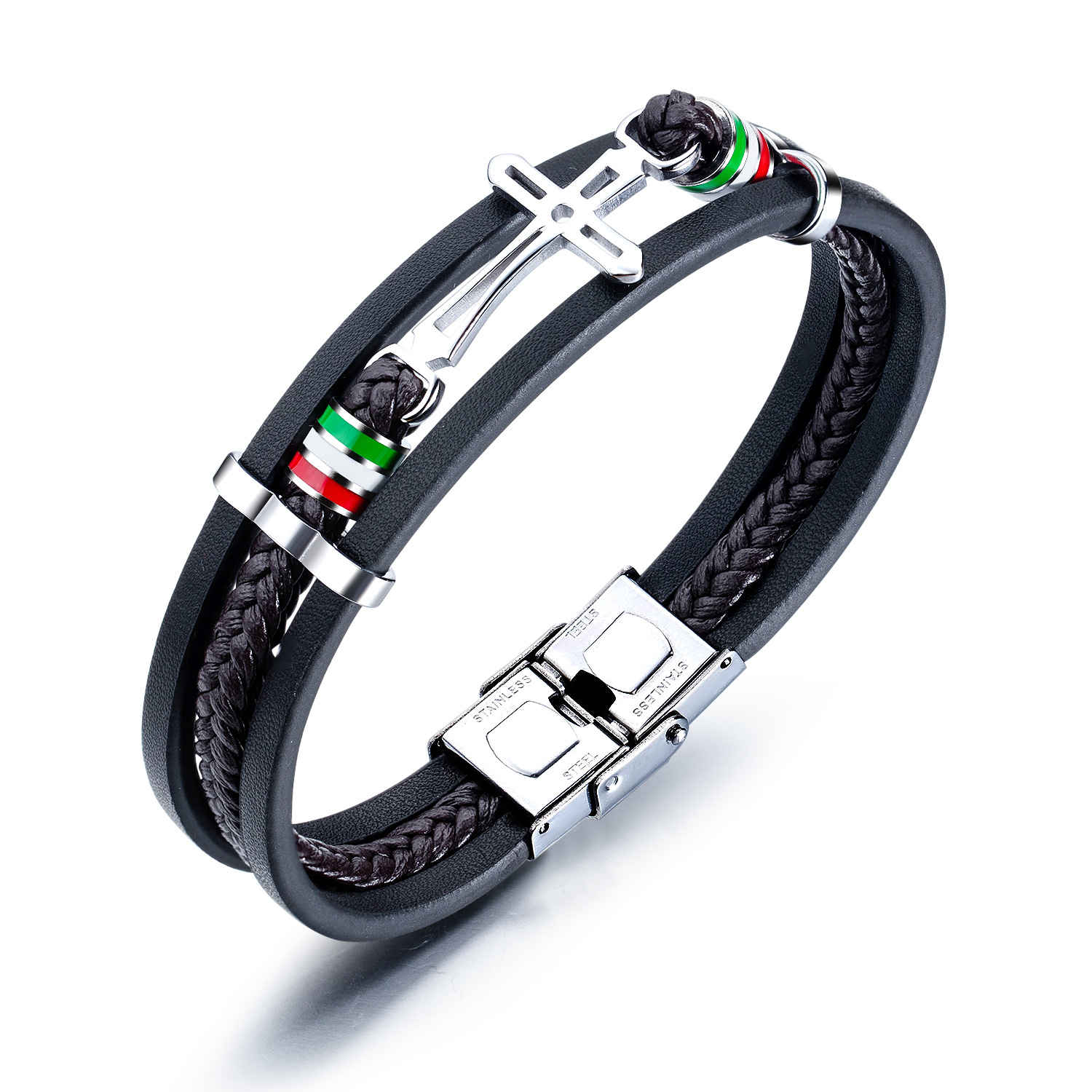 Men's Retro Creative Cross Multi-layer Woven Leather Bracelet