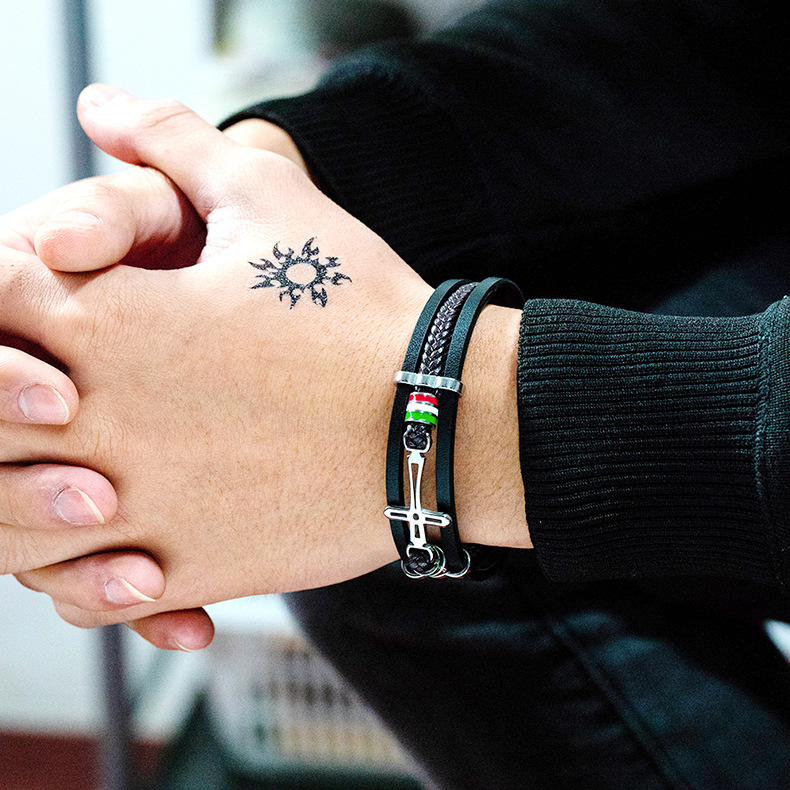 Men's Retro Creative Cross Multi-layer Woven Leather Bracelet