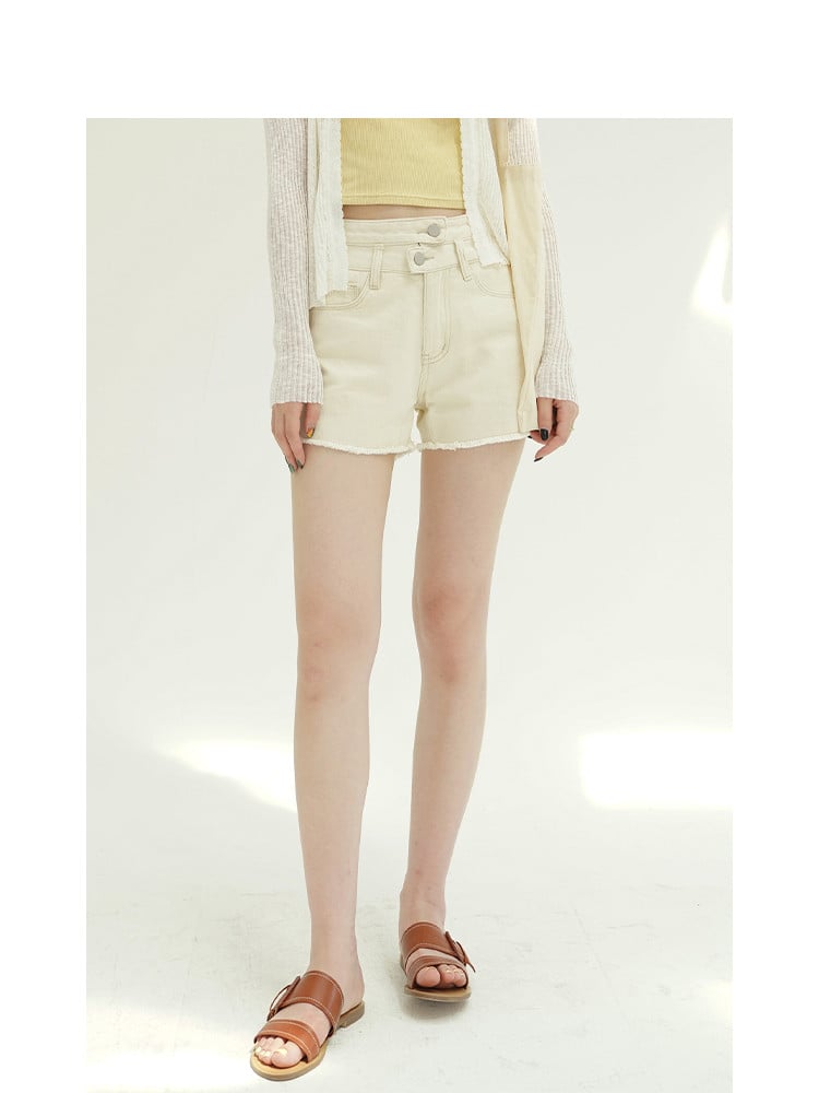 Frayed High-Waist Denim Shorts