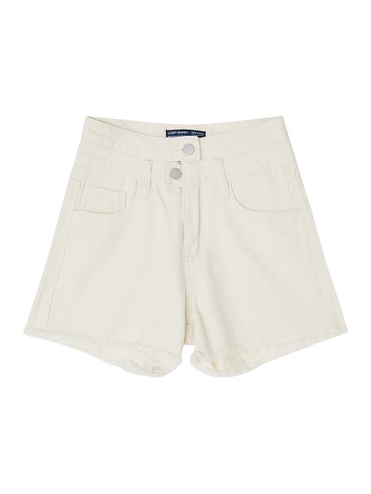 Frayed High-Waist Denim Shorts