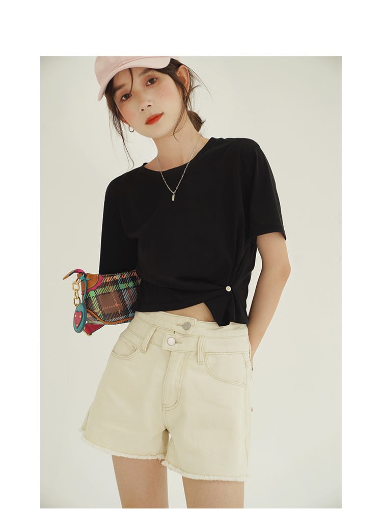 Frayed High-Waist Denim Shorts