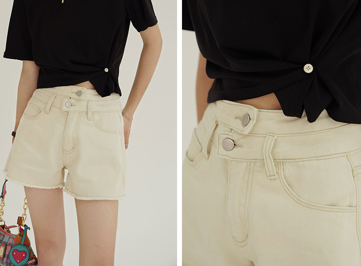Frayed High-Waist Denim Shorts