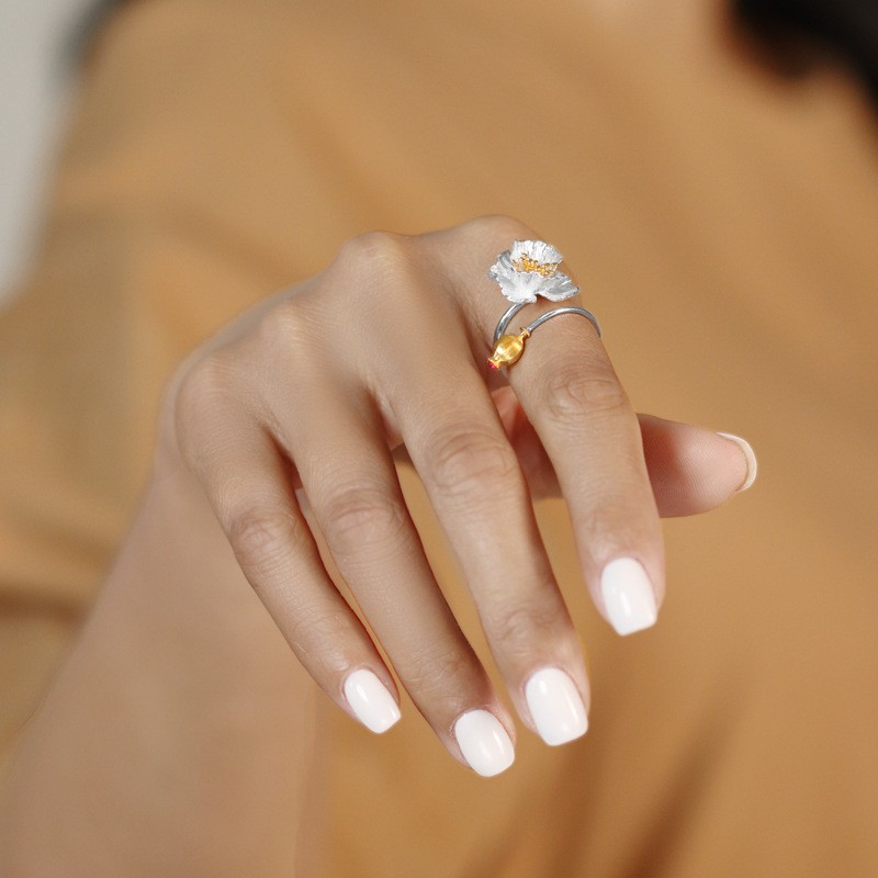 Women's Platinum Gold-plated Point Gold Flower Ring 5