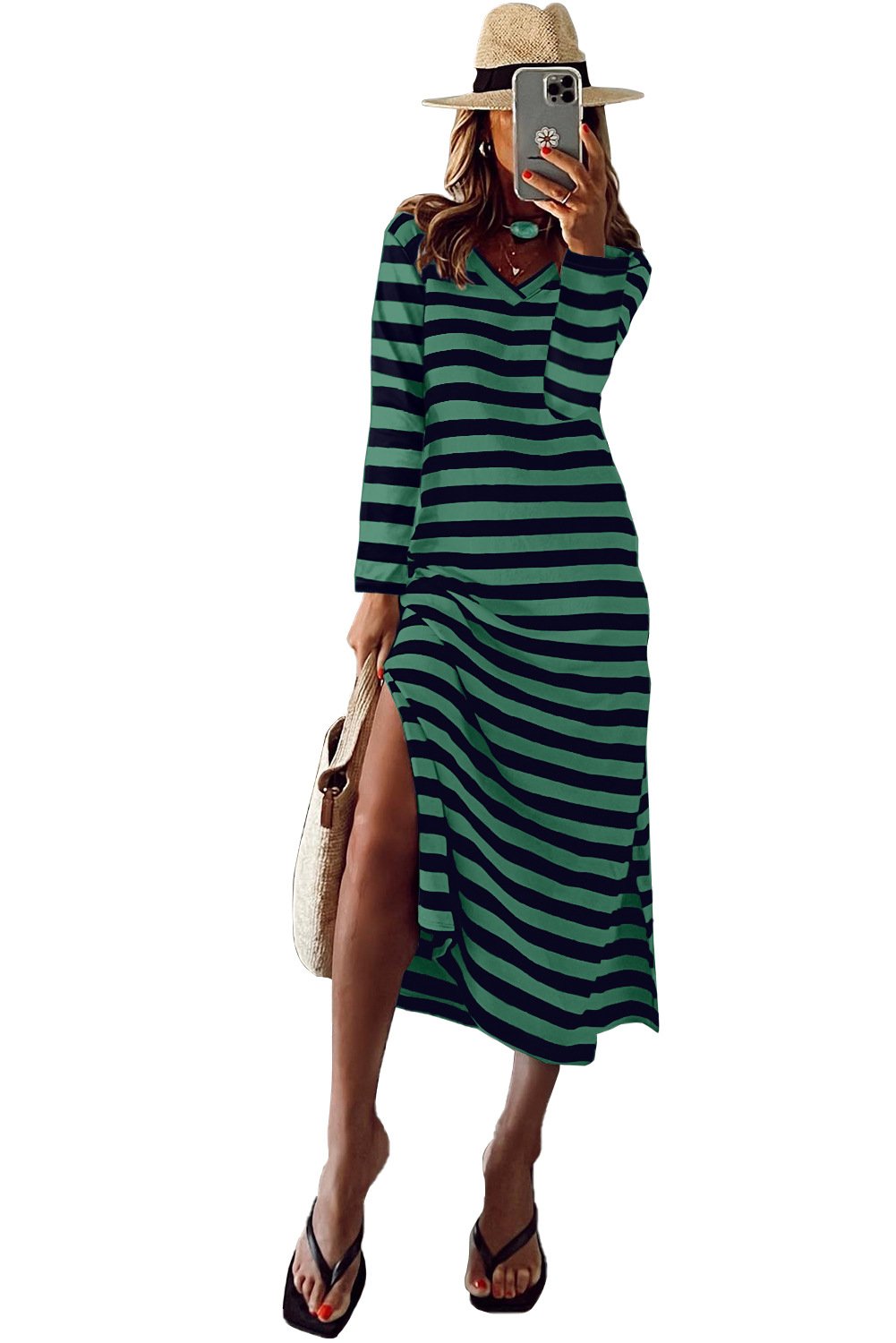 Women's Long Sleeve Slit Loose Printed Dress 6