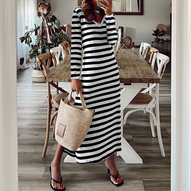 Women's Long Sleeve Slit Loose Printed Dress 2