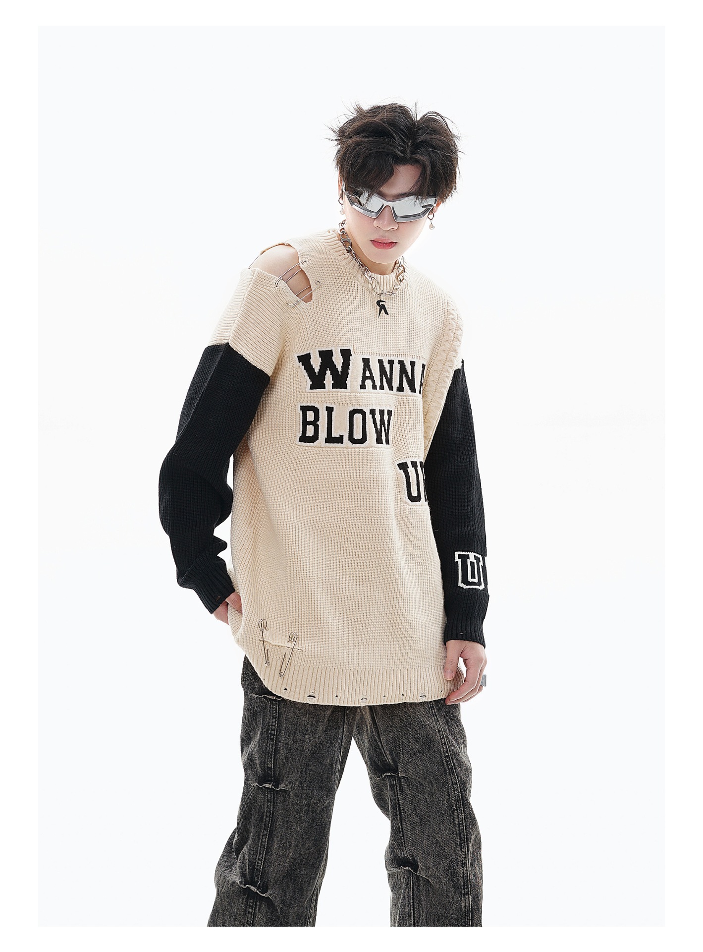 Ripped Pin Embroidered Sweater Image 7