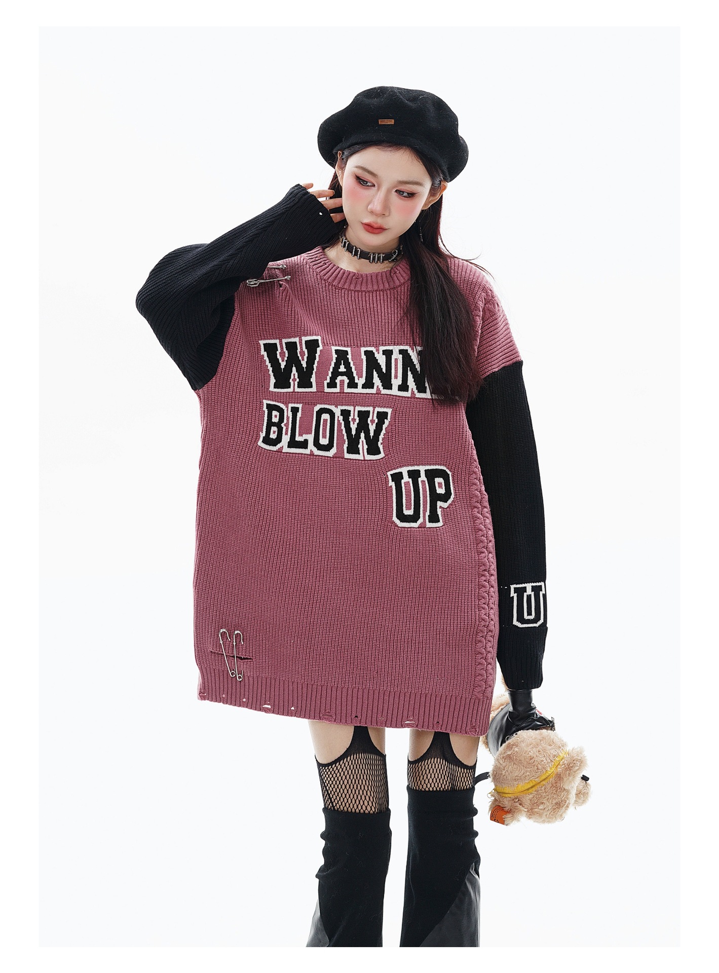Ripped Pin Embroidered Sweater Image 2