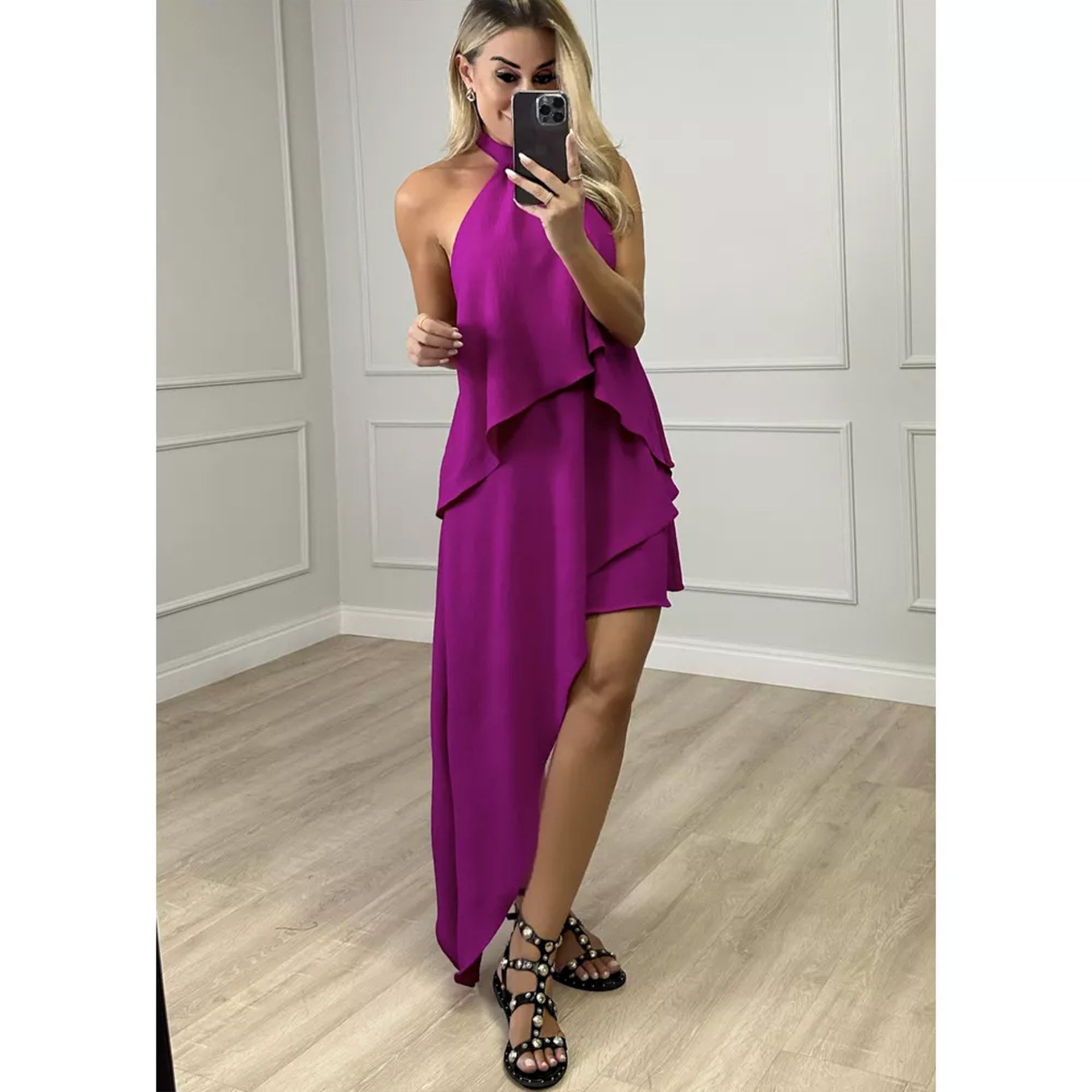Crossbody Halter Layered Dress Image 2
