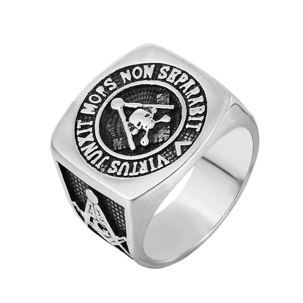 Masonic Logo Ghost Head Men's Titanium Steel Ring - Image 5