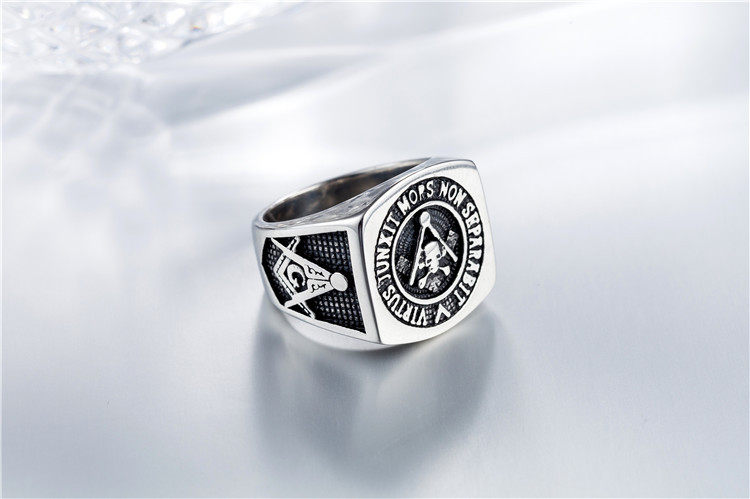 Masonic Logo Ghost Head Men's Titanium Steel Ring - Image 4