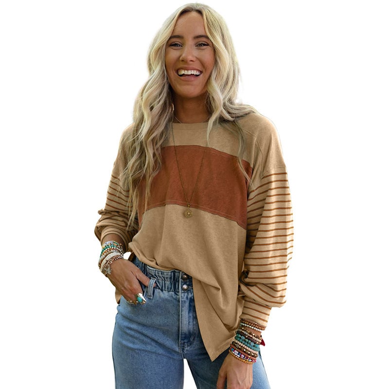 Women's Hoodie Casual Striped Top - Front View