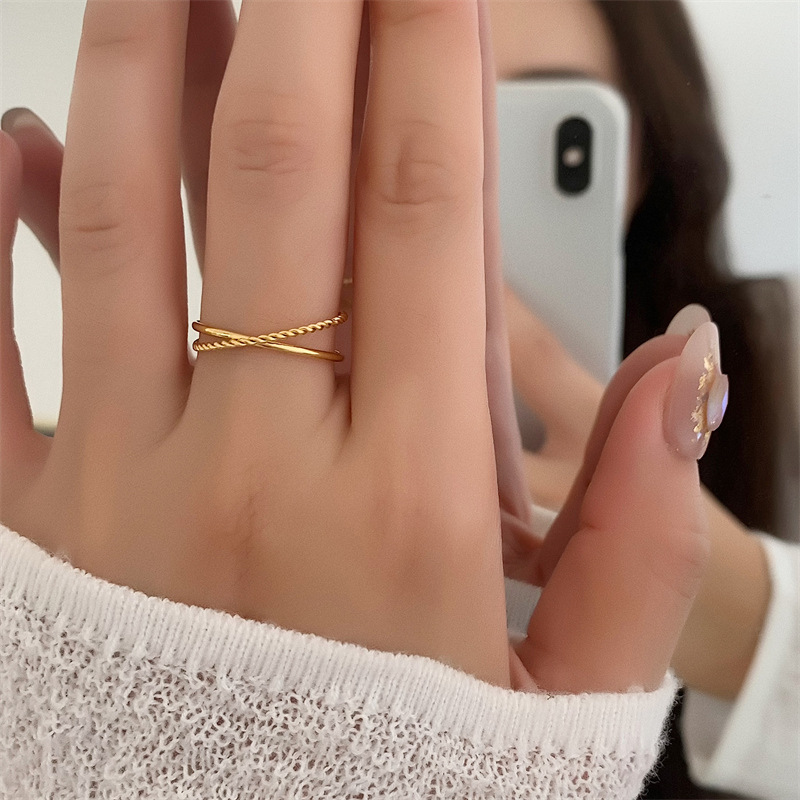 18K Gold-plated Titanium Steel Double Ring 5