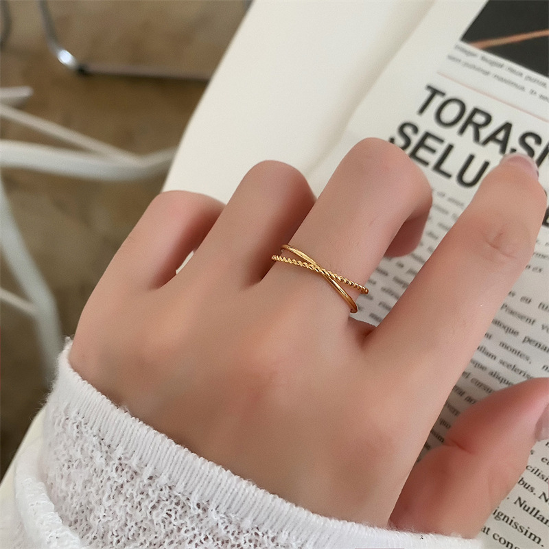 18K Gold-plated Titanium Steel Double Ring 6