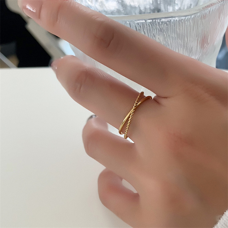 18K Gold-plated Titanium Steel Double Ring 4