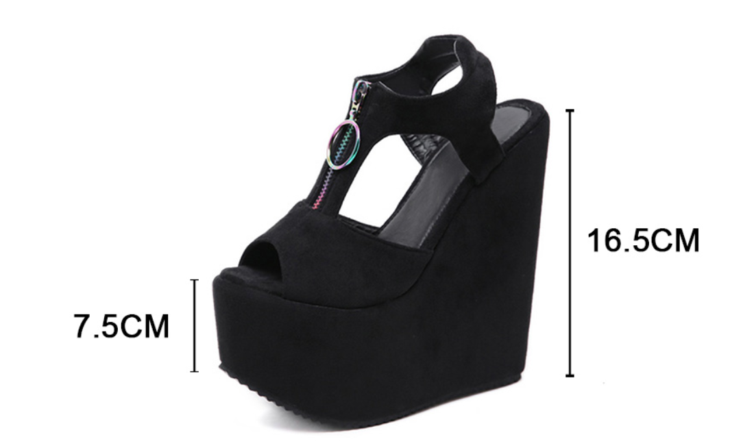Women's Zipper Platform Wedge Toe Sandals