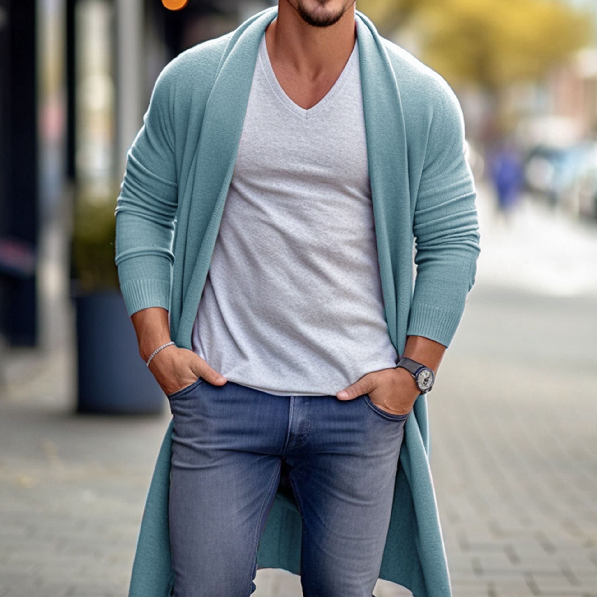 Men's Loose Long Woolen Coat - Image 5