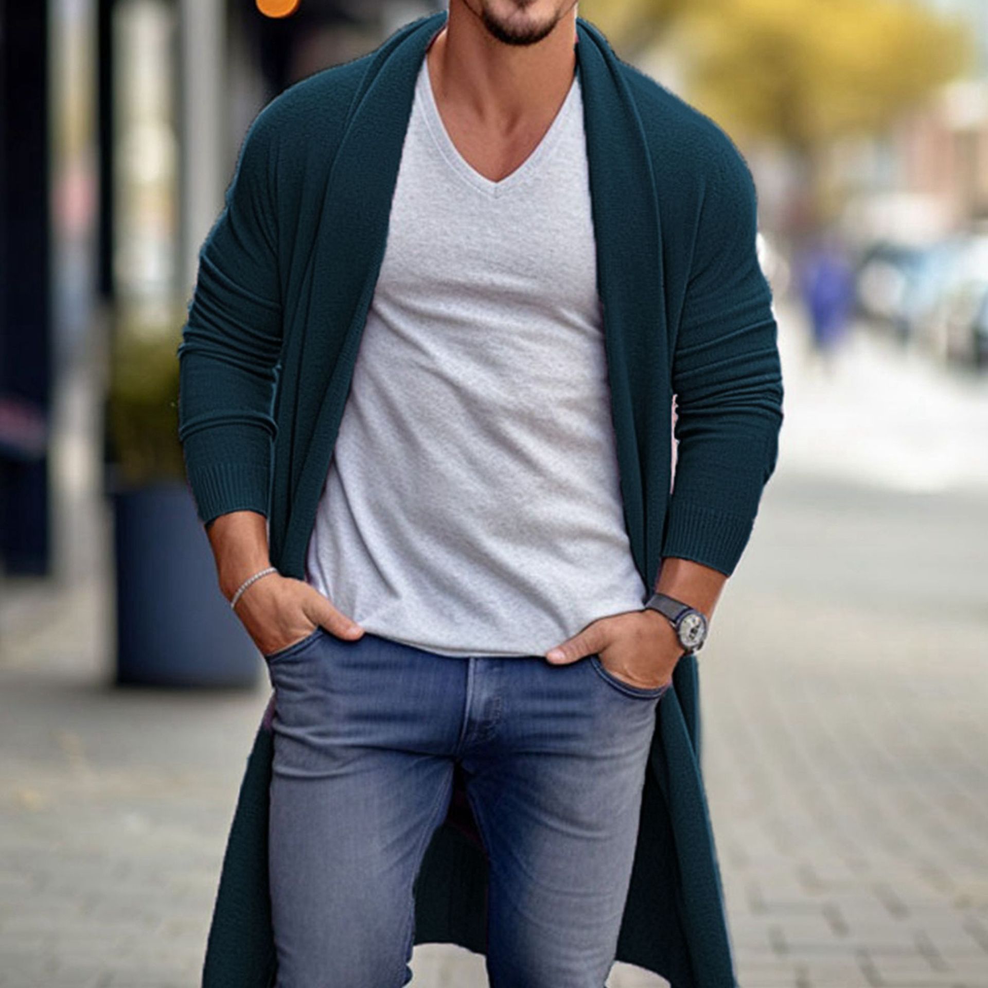 Men's Loose Long Woolen Coat - Image 6