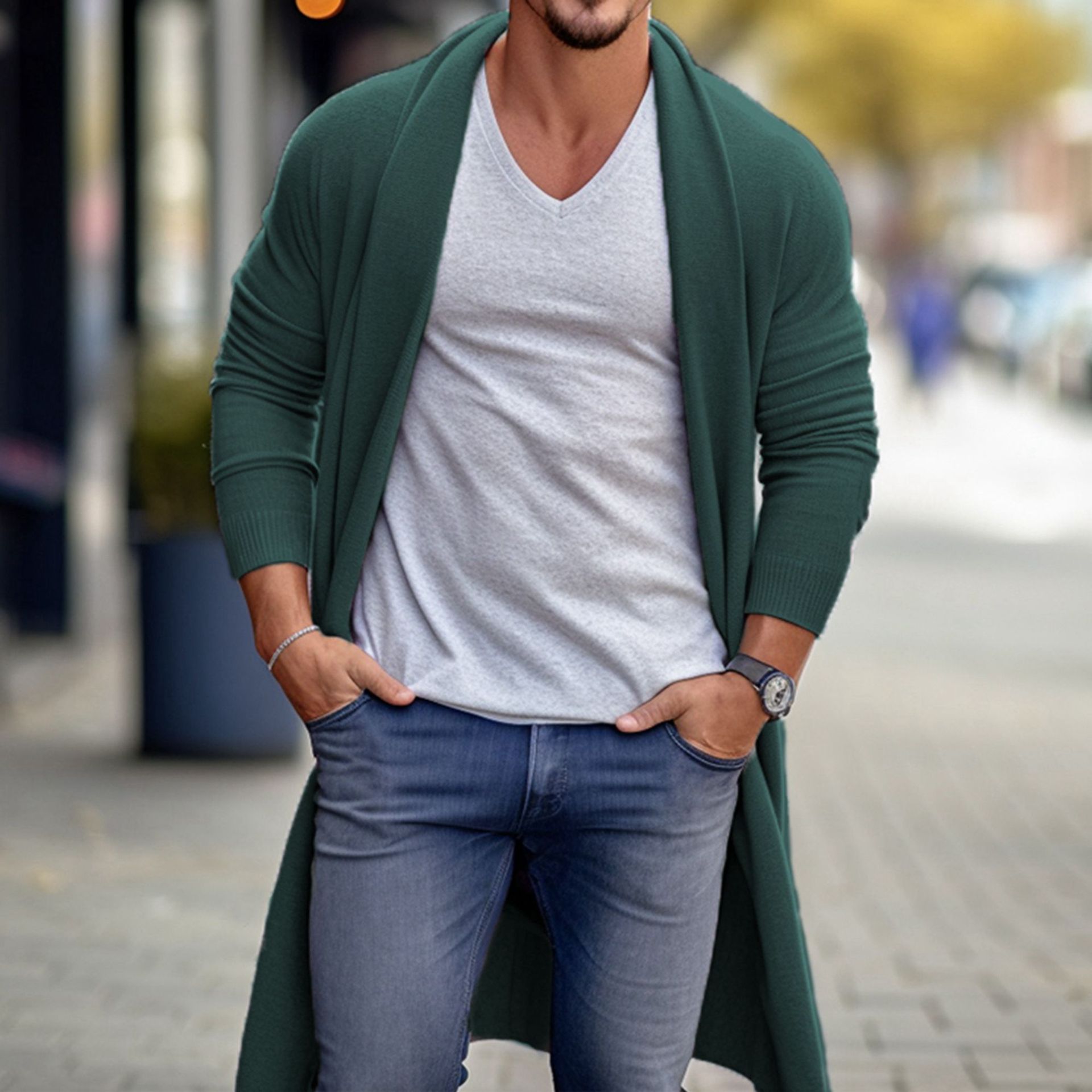 Men's Loose Long Woolen Coat - Image 4