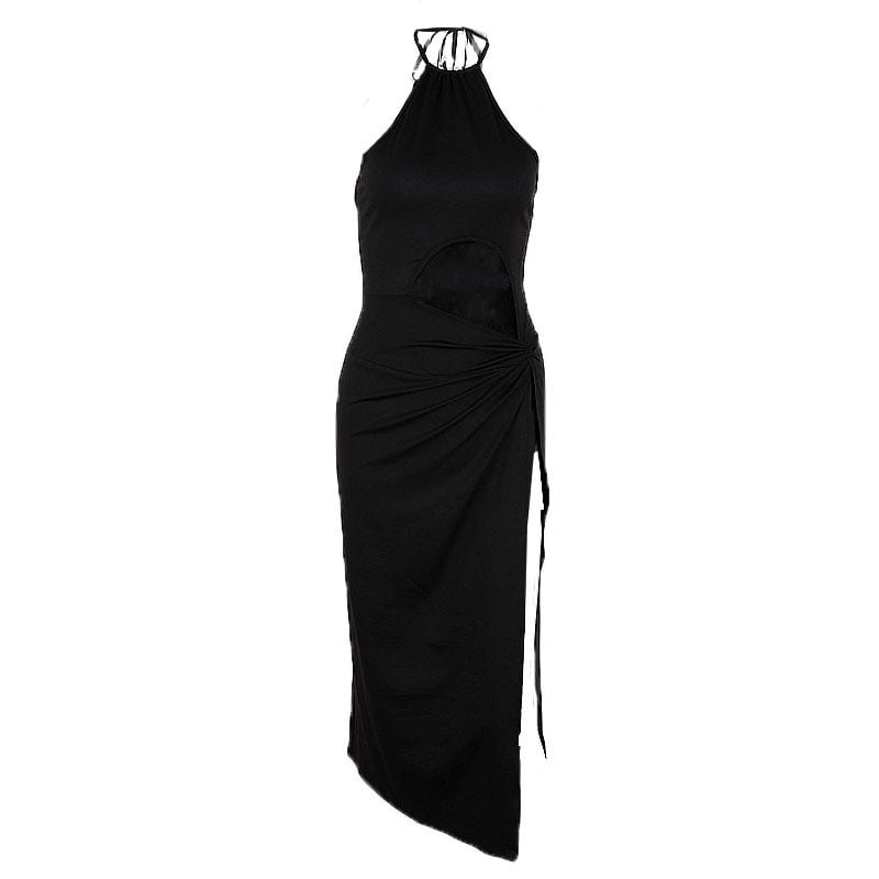 Women's Hollow-out High Slit Halter Lace-up Dress Image 6