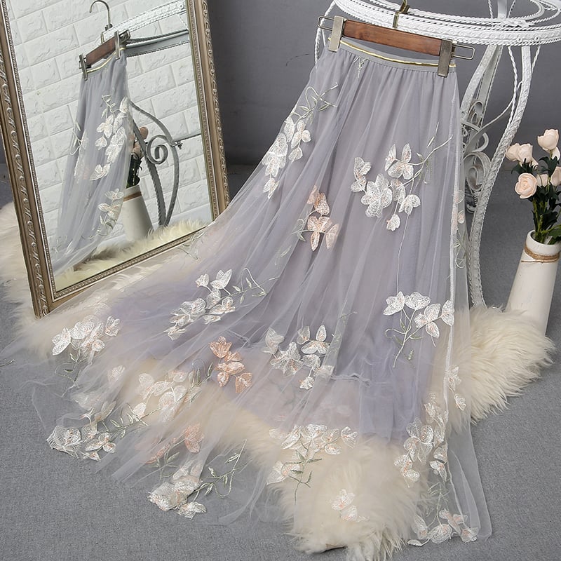 Fashionable Mesh Embroidered Long Skirt - Image 5