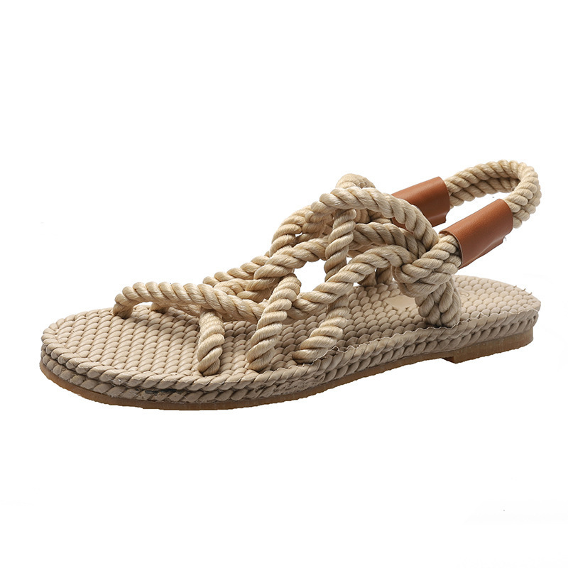 Flat Hemp Rope Cross Casual Beach Sandals Image 5