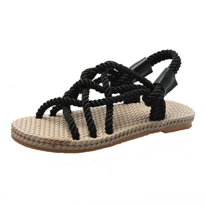 Flat Hemp Rope Cross Casual Beach Sandals Image 4