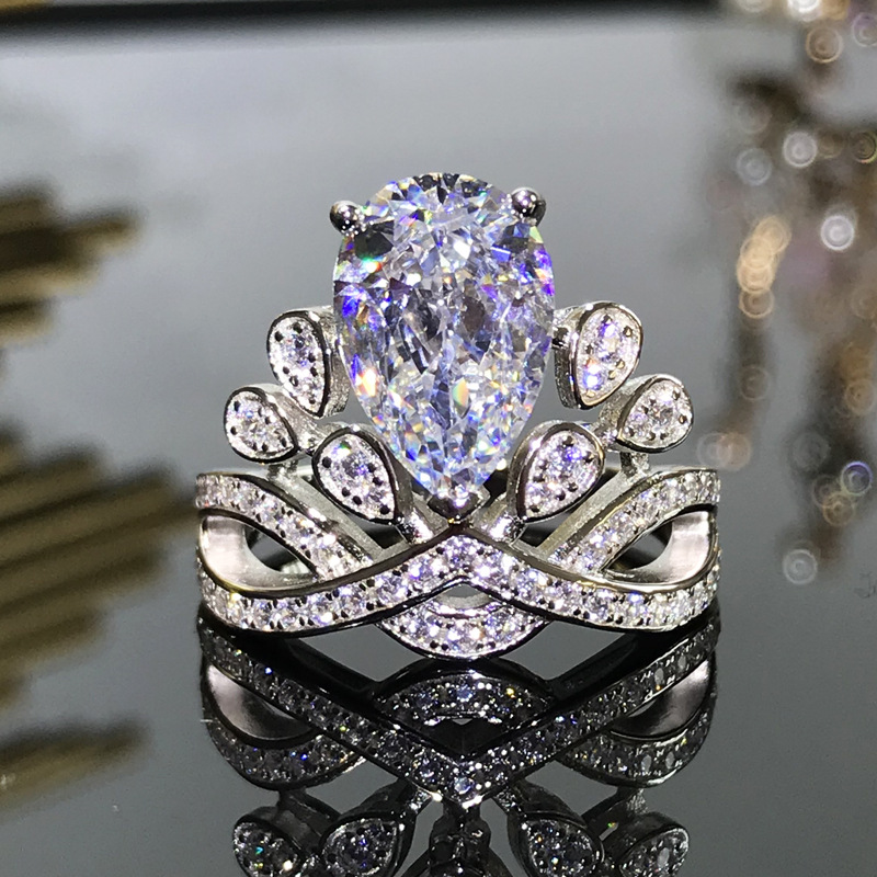 Sterling Silver Ins Vintage Royal Princess Water Drop Ring - Image 6