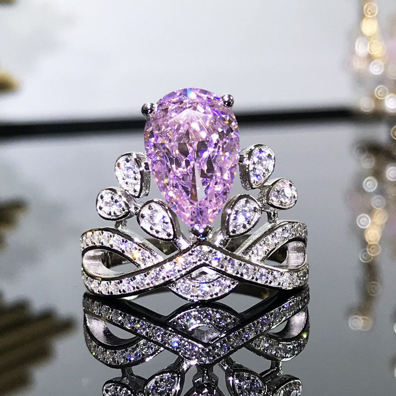 Sterling Silver Ins Vintage Royal Princess Water Drop Ring - Image 2