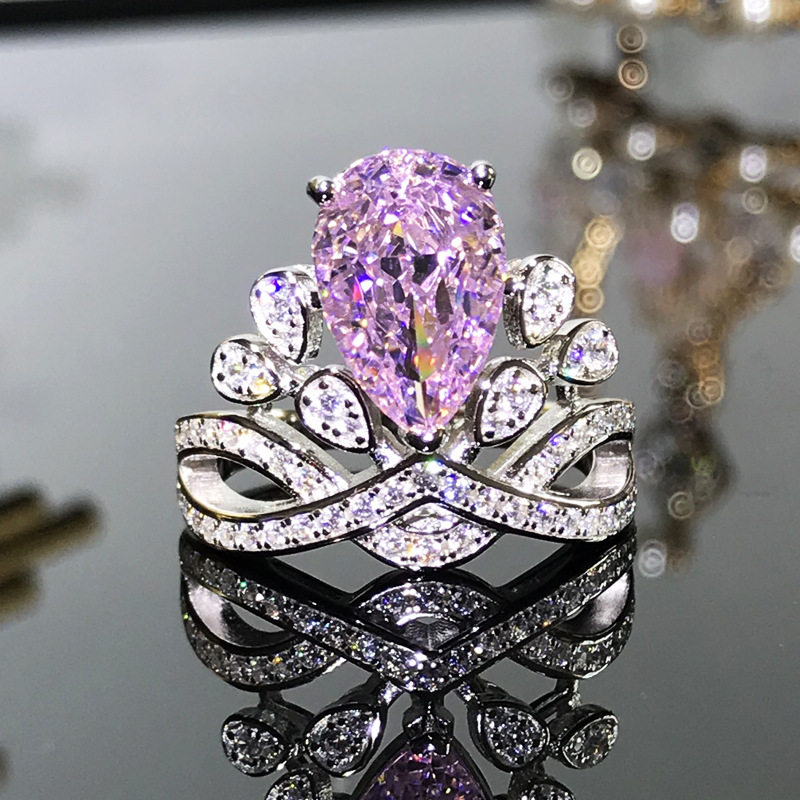 Sterling Silver Ins Vintage Royal Princess Water Drop Ring - Image 5