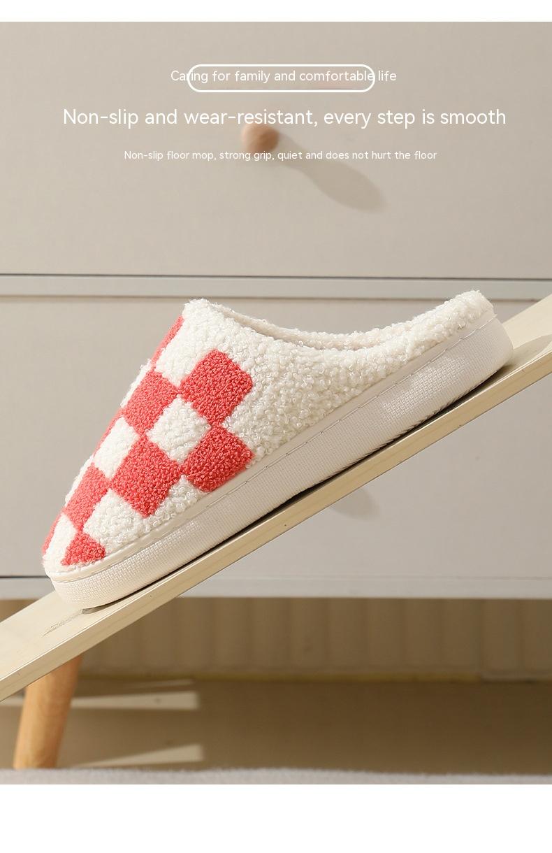 Indoor Home Winter Chessboard Cotton Slippers Image 4