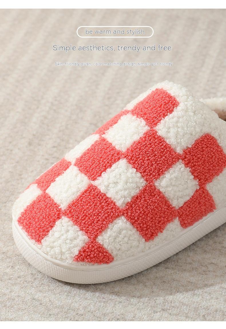 Indoor Home Winter Chessboard Cotton Slippers Image 2