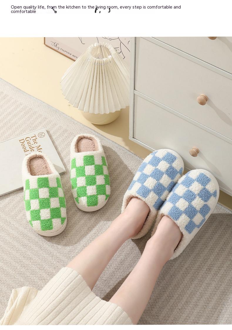Indoor Home Winter Chessboard Cotton Slippers Image 3