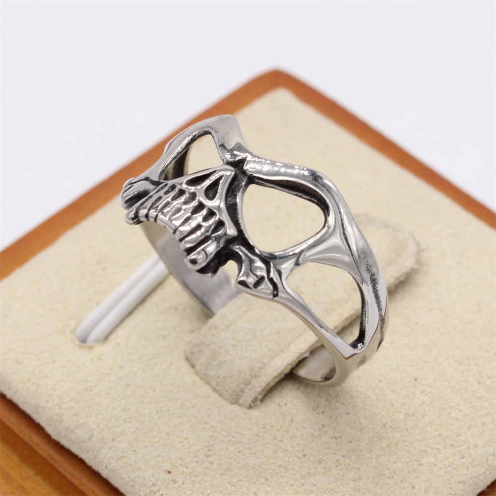 Retro Skull Mask Men's Titanium Steel Ring Image 5