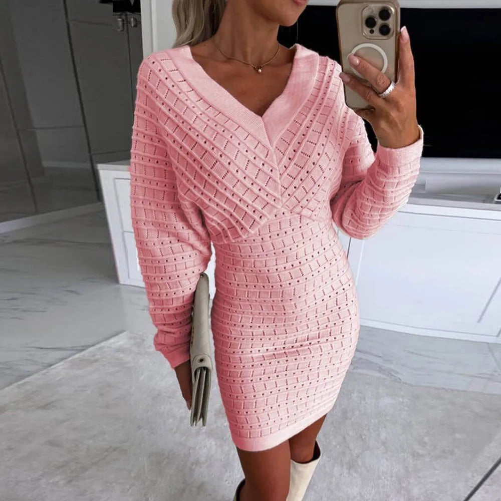 V-neck Wool Dress - Blue